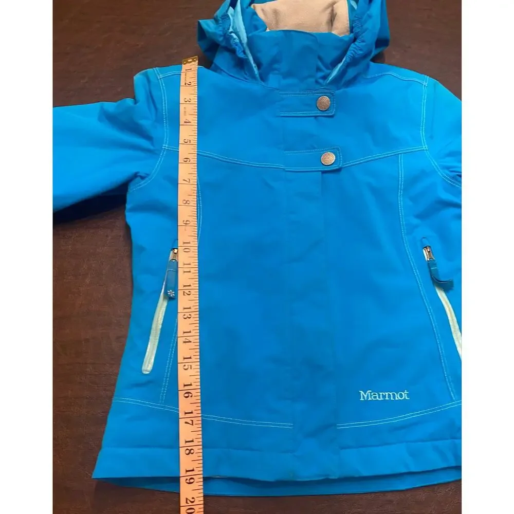 Marmot Girls Gravity Jacket Small Blue Hooded Insulated Ski Snow Coat Waterproof